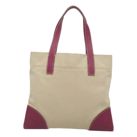 PRADA Hand Bag Canvas Leather Beige Purple Silver Auth - Picture 3 of 16